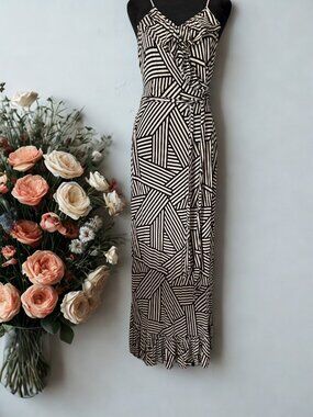 A.N.A. Tan and Black Ruffled Maxi Dress